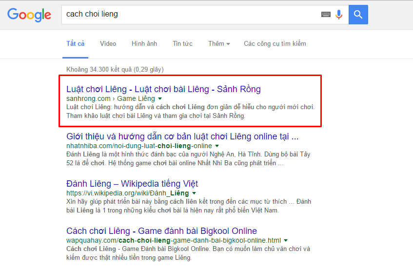 Rank #1 for keyword "cach choi lieng"